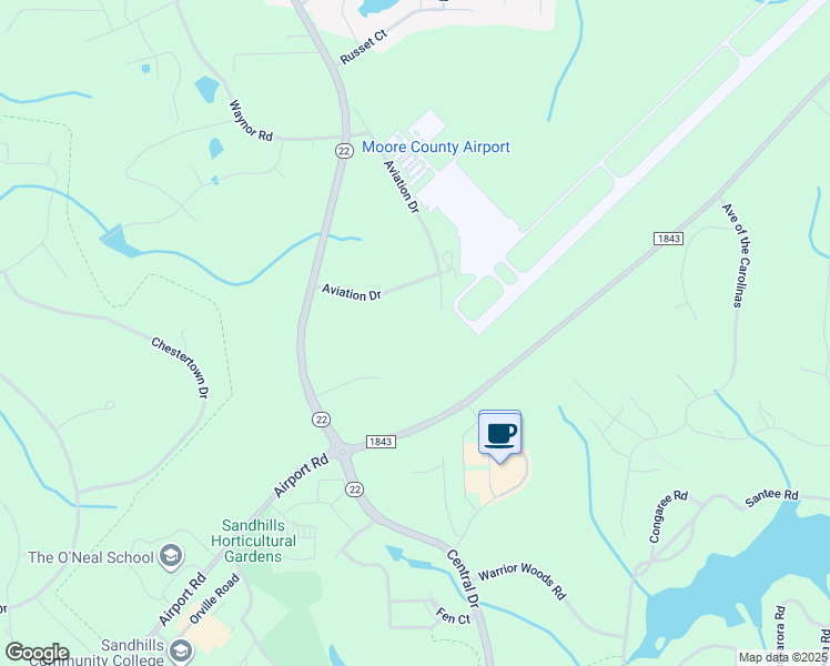 map of restaurants, bars, coffee shops, grocery stores, and more near 2950 Airport Road in Southern Pines