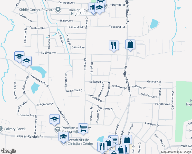 map of restaurants, bars, coffee shops, grocery stores, and more near 3837 Barberry Street in Memphis