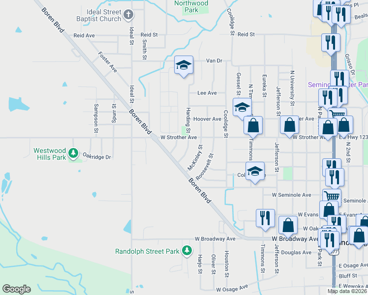 map of restaurants, bars, coffee shops, grocery stores, and more near 917 Harding Street in Seminole