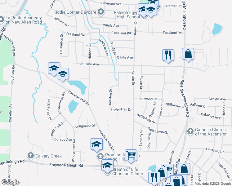 map of restaurants, bars, coffee shops, grocery stores, and more near 3896 Kerston Drive in Memphis
