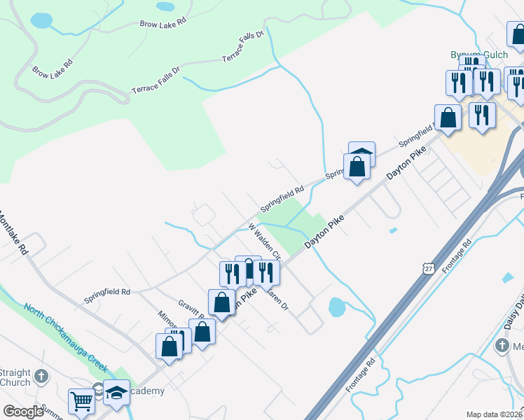 map of restaurants, bars, coffee shops, grocery stores, and more near Incline Street in Soddy-Daisy