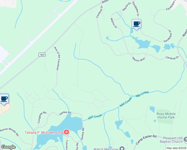 map of restaurants, bars, coffee shops, grocery stores, and more near 492 Avenue of the Carolinas in Whispering Pines