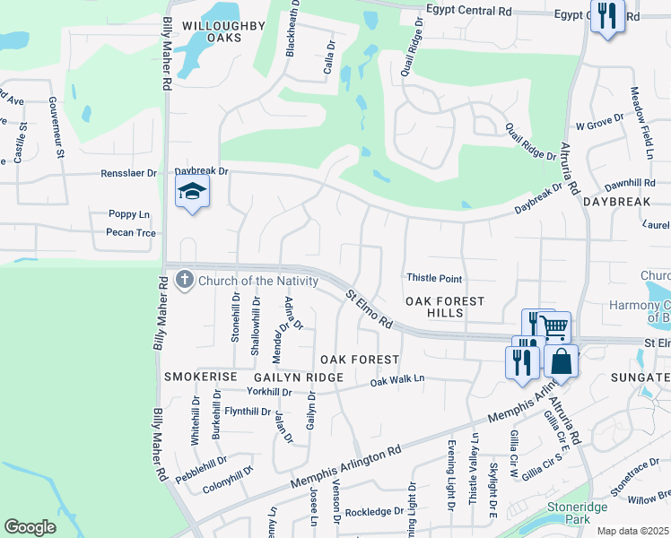 map of restaurants, bars, coffee shops, grocery stores, and more near 3898 Tamara Drive in Bartlett