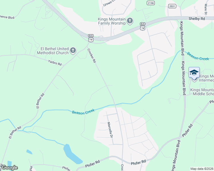 map of restaurants, bars, coffee shops, grocery stores, and more near 24 Crocker Road in Kings Mountain