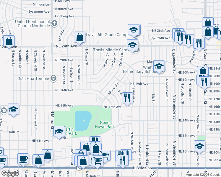 map of restaurants, bars, coffee shops, grocery stores, and more near 1618 Currie Lane in Amarillo