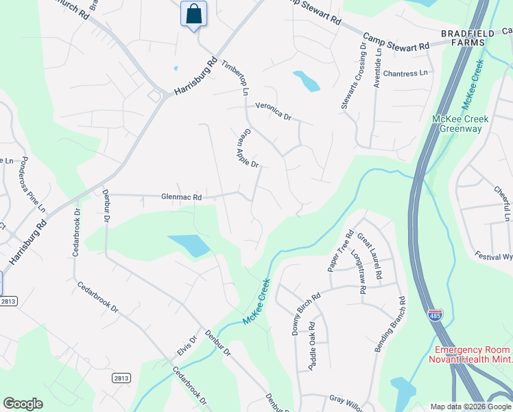 map of restaurants, bars, coffee shops, grocery stores, and more near 8710 Purple Thistle Lane in Charlotte