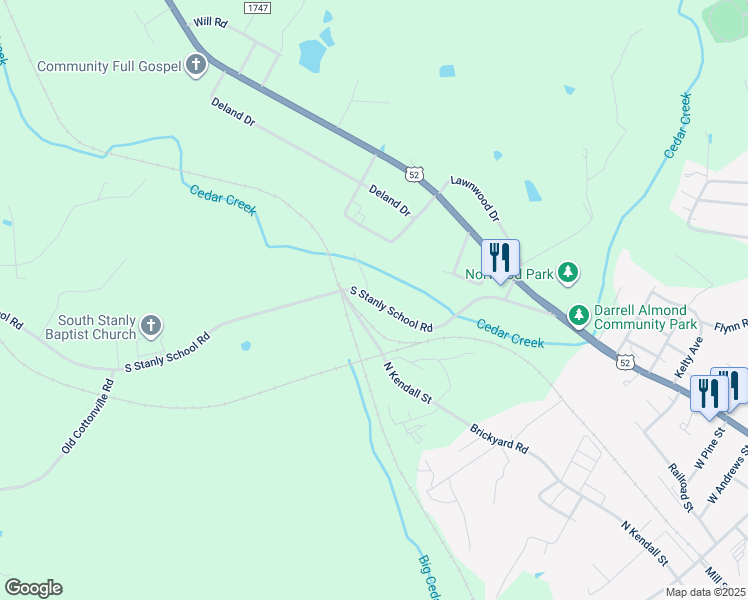 map of restaurants, bars, coffee shops, grocery stores, and more near 41155 S Stanly School Rd in Norwood