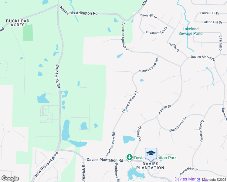 map of restaurants, bars, coffee shops, grocery stores, and more near 3825 Planters View Road in Memphis