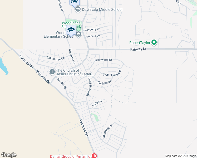 map of restaurants, bars, coffee shops, grocery stores, and more near 6324 Sunlake Drive in Amarillo