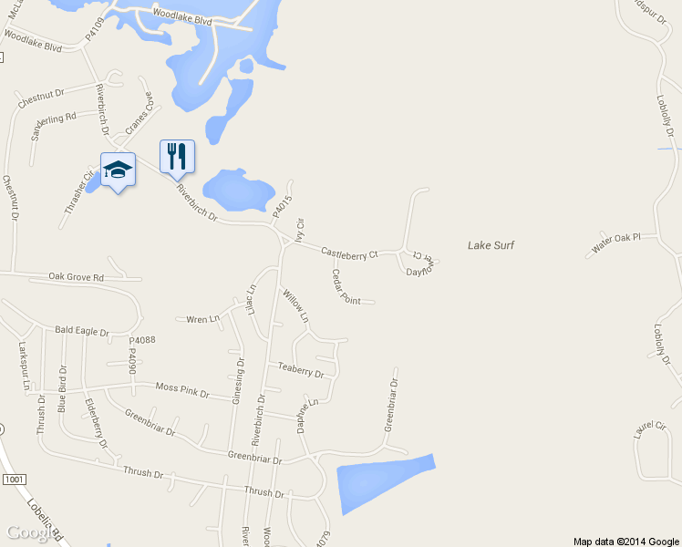 map of restaurants, bars, coffee shops, grocery stores, and more near 665 Cedar Point in Vass