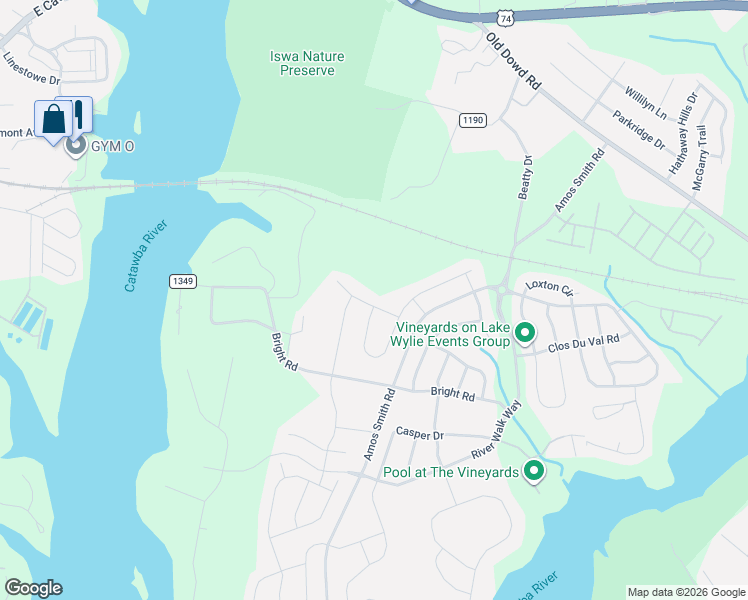 map of restaurants, bars, coffee shops, grocery stores, and more near 4910 Amos Smith Road in Charlotte
