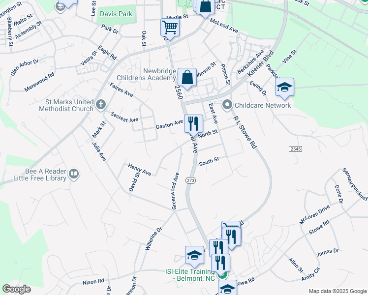 map of restaurants, bars, coffee shops, grocery stores, and more near 410 North Street in Belmont