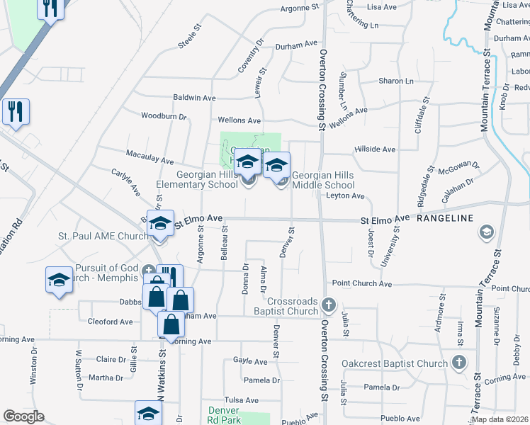 map of restaurants, bars, coffee shops, grocery stores, and more near 1992 Saint Elmo Avenue in Memphis