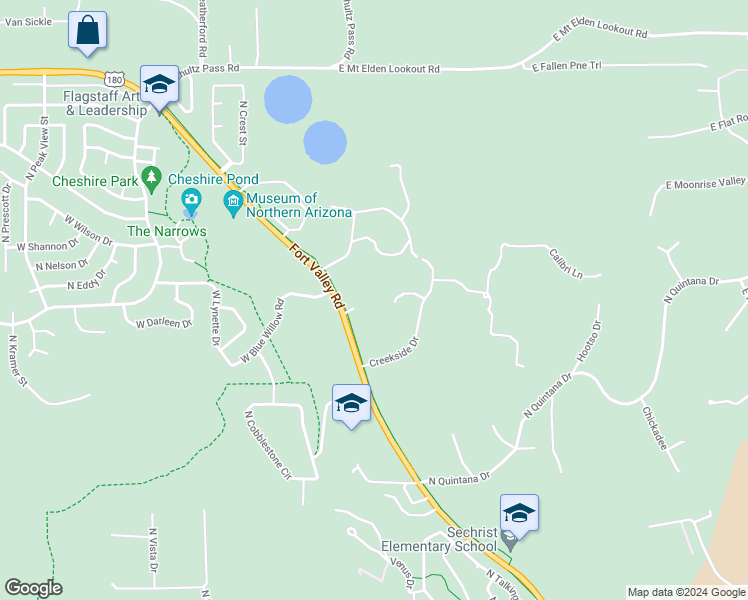 map of restaurants, bars, coffee shops, grocery stores, and more near 2000 West Museum Trail in Flagstaff