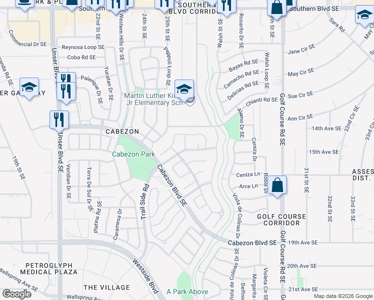 map of restaurants, bars, coffee shops, grocery stores, and more near Avenida Castellana in Rio Rancho