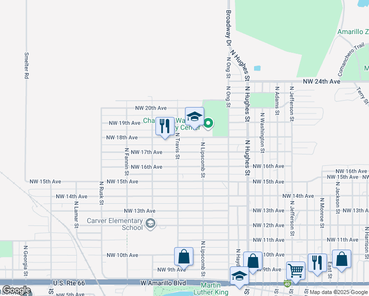 map of restaurants, bars, coffee shops, grocery stores, and more near 1430 Northwest 17th Avenue in Amarillo