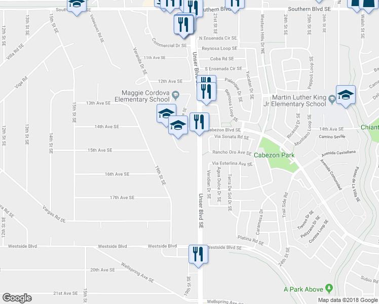 map of restaurants, bars, coffee shops, grocery stores, and more near 3111 Veranda Drive Southeast in Rio Rancho