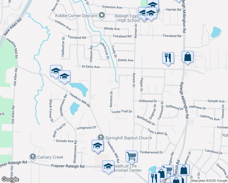 map of restaurants, bars, coffee shops, grocery stores, and more near 3896 Kerston Drive in Memphis