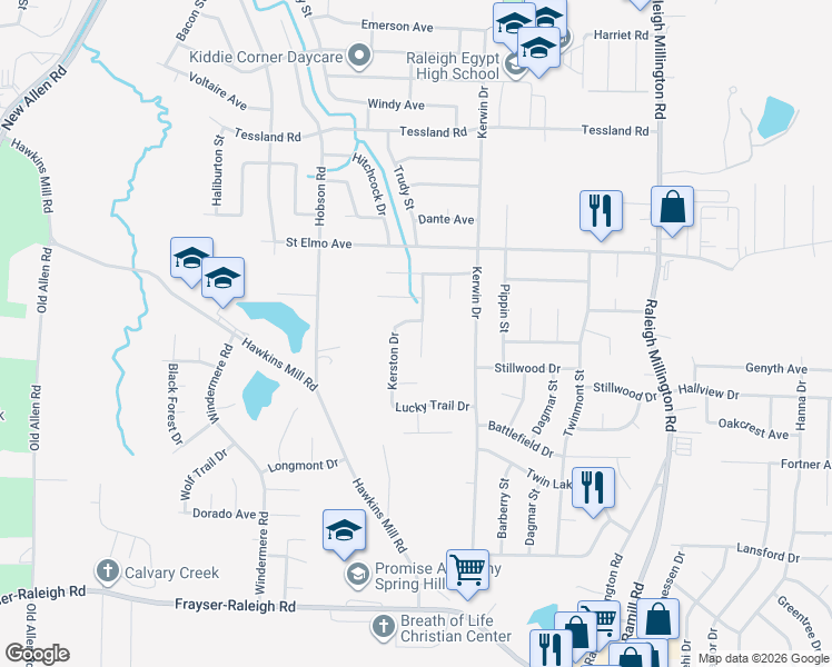 map of restaurants, bars, coffee shops, grocery stores, and more near 3896 Kerston Drive in Memphis
