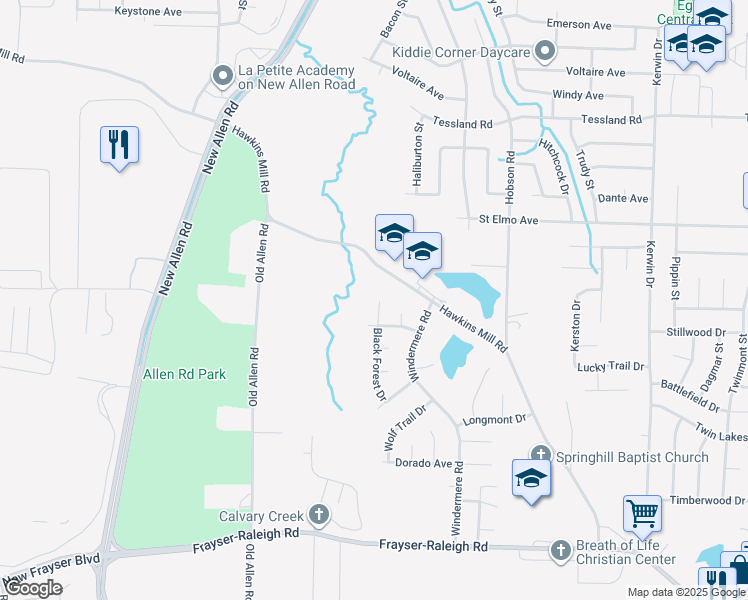 map of restaurants, bars, coffee shops, grocery stores, and more near 3887 Black Forest Drive in Memphis