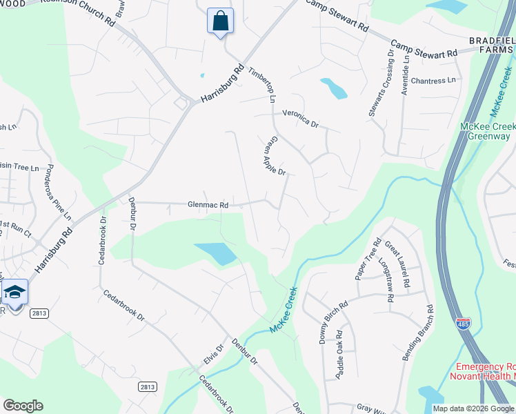 map of restaurants, bars, coffee shops, grocery stores, and more near 10618 Glenmac Road in Charlotte