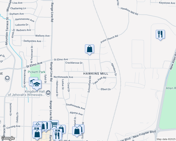 map of restaurants, bars, coffee shops, grocery stores, and more near 3889 Schoolfield Road in Memphis