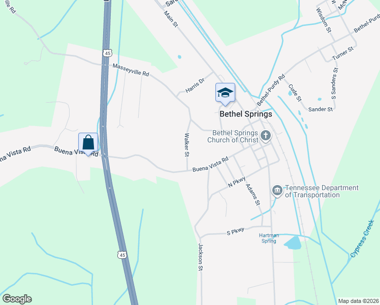 map of restaurants, bars, coffee shops, grocery stores, and more near 164 Walker St in Bethel Springs