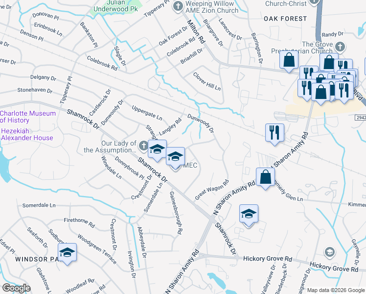 map of restaurants, bars, coffee shops, grocery stores, and more near in Charlotte