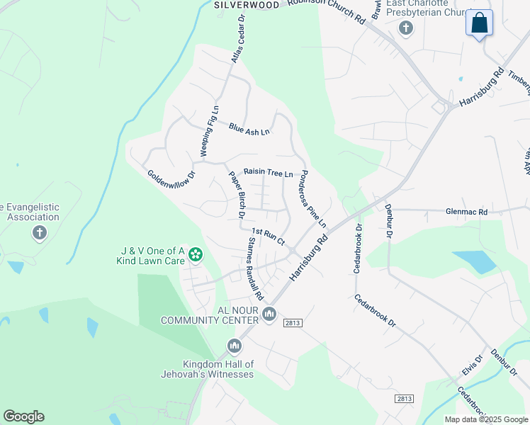 map of restaurants, bars, coffee shops, grocery stores, and more near 7717 Grapetree Court in Charlotte
