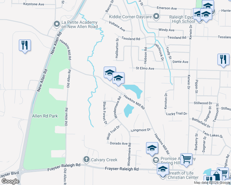 map of restaurants, bars, coffee shops, grocery stores, and more near 3625 Hawkins Mill Road in Memphis