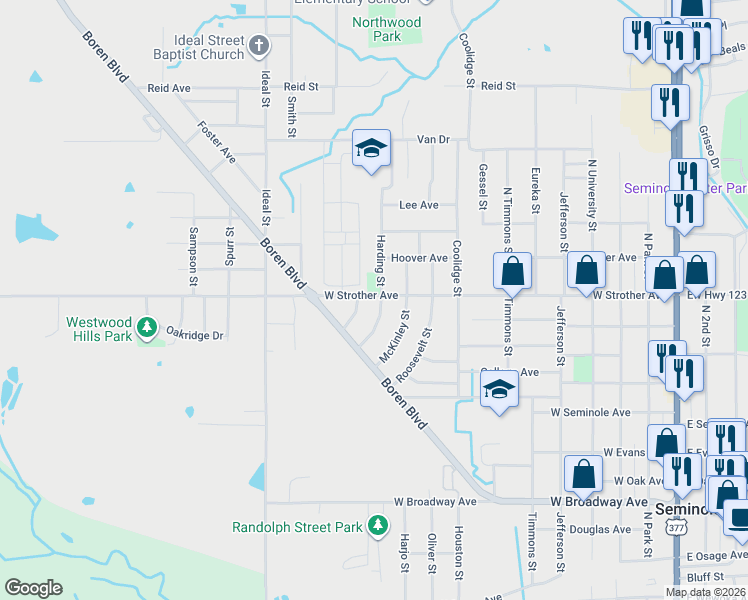 map of restaurants, bars, coffee shops, grocery stores, and more near 917 Harding Street in Seminole