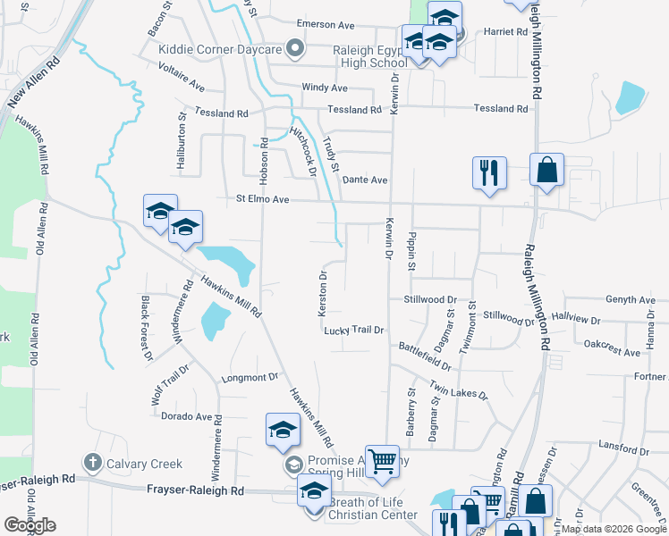 map of restaurants, bars, coffee shops, grocery stores, and more near 3896 Kerston Drive in Memphis