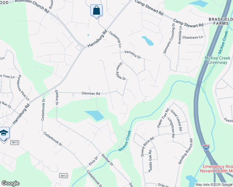 map of restaurants, bars, coffee shops, grocery stores, and more near 10618 Glenmac Road in Charlotte