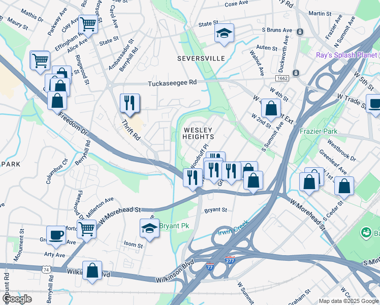 map of restaurants, bars, coffee shops, grocery stores, and more near 1941 Lela Avenue in Charlotte