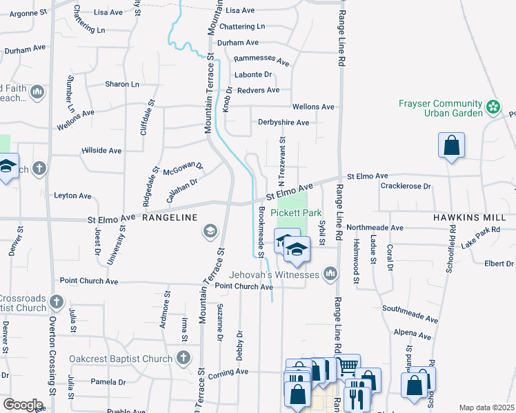 map of restaurants, bars, coffee shops, grocery stores, and more near 3893 Brookmeade Street in Memphis