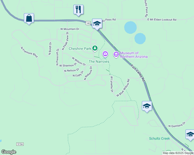 map of restaurants, bars, coffee shops, grocery stores, and more near 2730 North Fremont Boulevard in Flagstaff