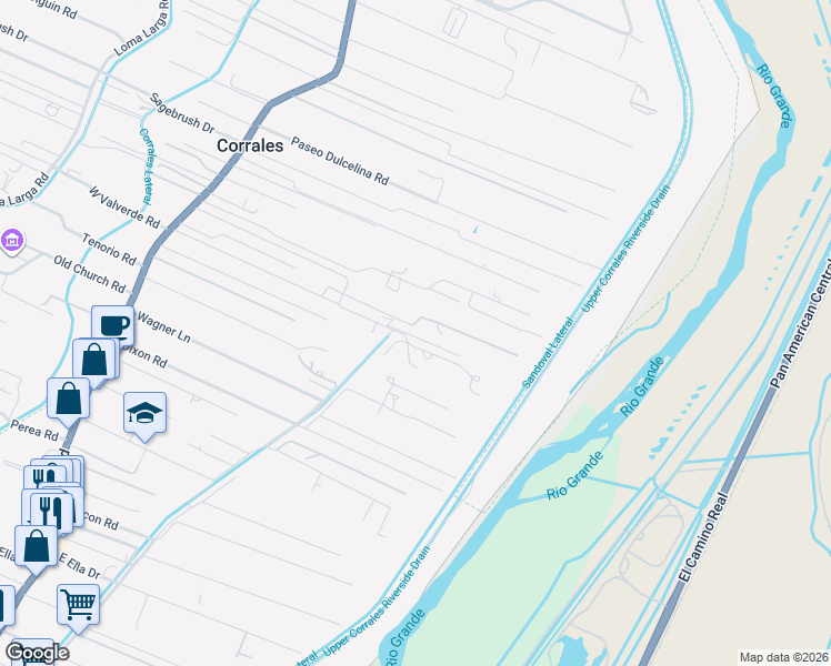 map of restaurants, bars, coffee shops, grocery stores, and more near 589 East Valverde Road in Corrales