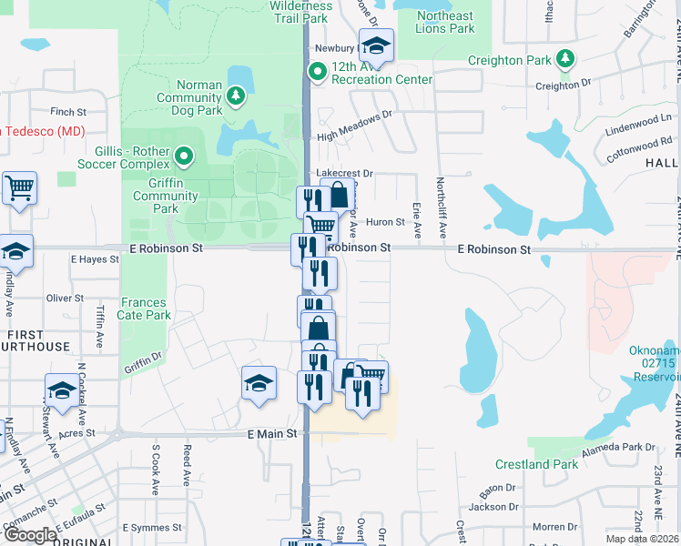 map of restaurants, bars, coffee shops, grocery stores, and more near 1151 Sonoma Park Drive in Norman