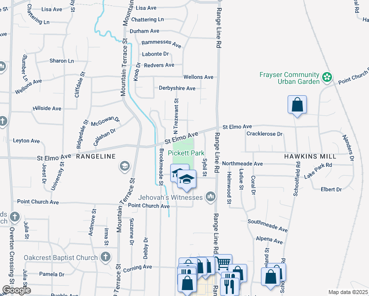 map of restaurants, bars, coffee shops, grocery stores, and more near 2555 Saint Elmo Avenue in Memphis
