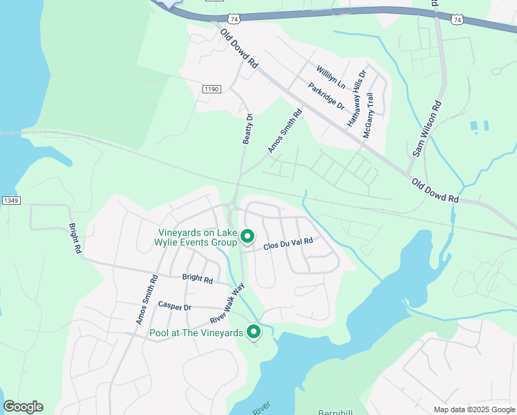 map of restaurants, bars, coffee shops, grocery stores, and more near 9614 Carneros Creek Road in Charlotte