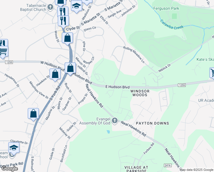 map of restaurants, bars, coffee shops, grocery stores, and more near 701 Efird Street in Gastonia