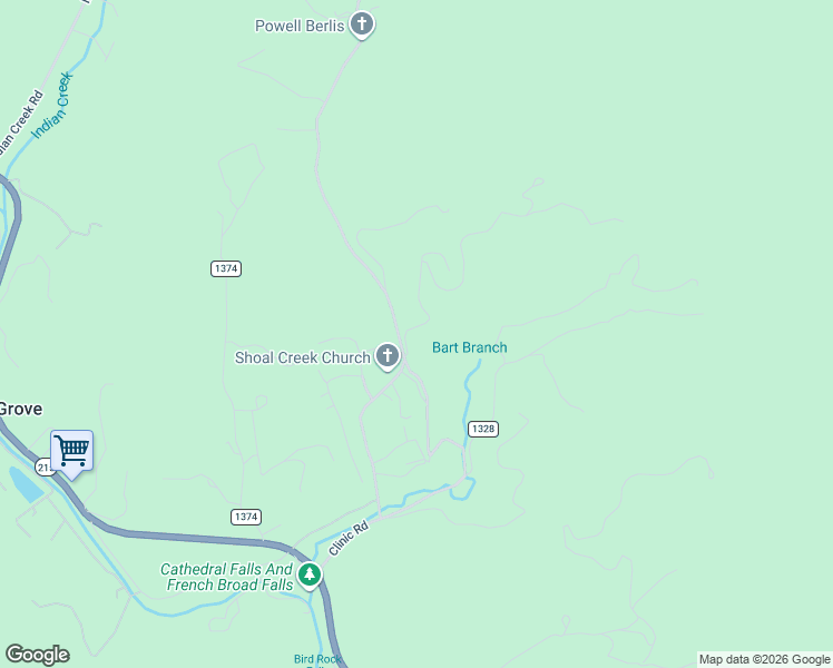 map of restaurants, bars, coffee shops, grocery stores, and more near 689 Shoal Creek Road in Balsam Grove