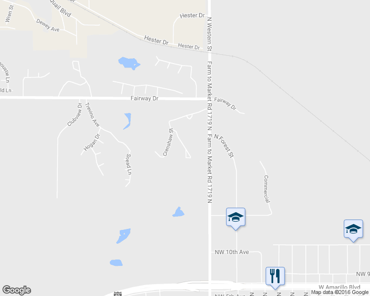 map of restaurants, bars, coffee shops, grocery stores, and more near 15 Ryan Palmer Lane in Amarillo