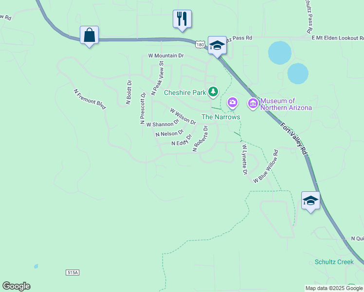 map of restaurants, bars, coffee shops, grocery stores, and more near 2686 North Eddy Drive in Flagstaff