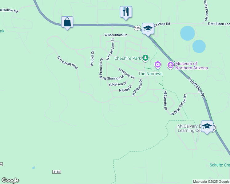 map of restaurants, bars, coffee shops, grocery stores, and more near 2610 North Eddy Drive in Flagstaff