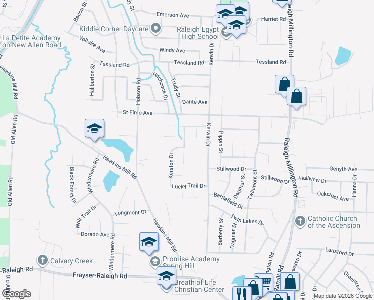 map of restaurants, bars, coffee shops, grocery stores, and more near 3890 Winwood Drive in Memphis