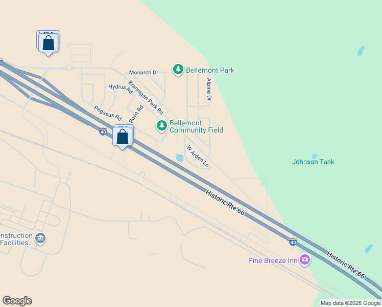 map of restaurants, bars, coffee shops, grocery stores, and more near 9116 West Arden Lane in Bellemont