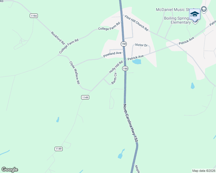 map of restaurants, bars, coffee shops, grocery stores, and more near 119 Barth Circle in Shelby