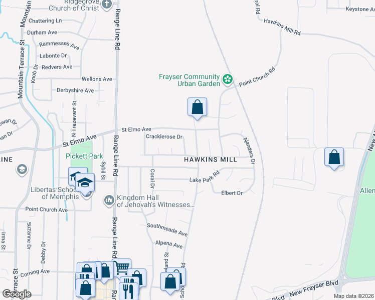 map of restaurants, bars, coffee shops, grocery stores, and more near 3899 Votive Drive in Memphis