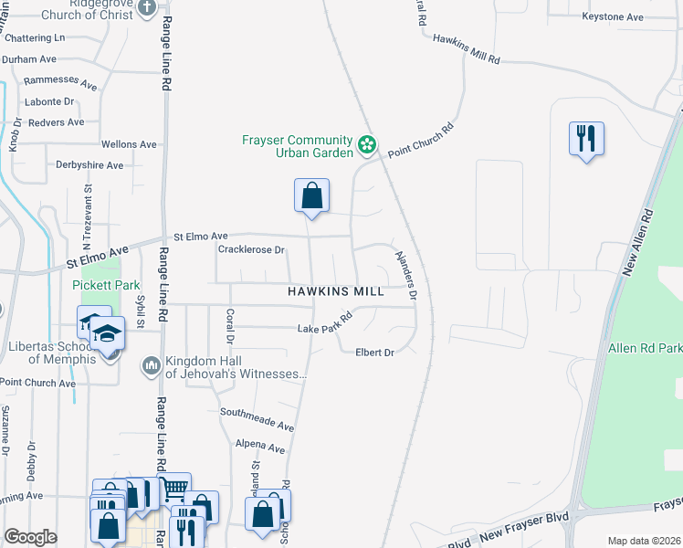 map of restaurants, bars, coffee shops, grocery stores, and more near 3898 Ferdie Cove in Memphis